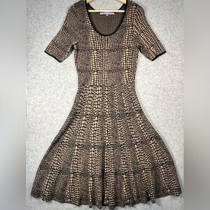 LUXE Black Tan Fit & Flare Alligator Print Stretch Textured Midi Dress L S/S